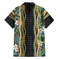 Hawaiian Art Flower Tribal with Lei Family Matching Long Sleeve Bodycon Dress and Hawaiian Shirt Palaka Pattern Black Color LT03 - Polynesian Pride