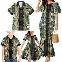 Hawaiian Art Flower Tribal with Lei Family Matching Mermaid Dress and Hawaiian Shirt Palaka Pattern Black Color - Polynesian Pride