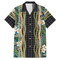 Hawaiian Art Flower Tribal with Lei Family Matching Off The Shoulder Long Sleeve Dress and Hawaiian Shirt Palaka Pattern Black Color LT03 Dad's Shirt - Short Sleeve Black - Polynesian Pride