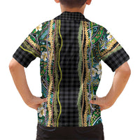 Hawaiian Art Flower Tribal with Lei Family Matching Off Shoulder Short Dress and Hawaiian Shirt Palaka Pattern Black Color LT03 - Polynesian Pride