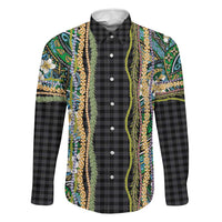 Hawaiian Art Flower Tribal with Lei Family Matching Short Sleeve Bodycon Dress and Hawaiian Shirt Palaka Pattern Black Color LT03 Dad's Shirt - Long Sleeve Black - Polynesian Pride