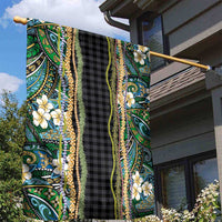 Hawaiian Art Flower Tribal with Lei Garden Flag Palaka Pattern Black Color - Polynesian Pride