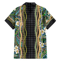 Hawaiian Art Flower Tribal with Lei Hawaiian Shirt Palaka Pattern Black Color - Polynesian Pride