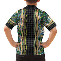 Hawaiian Art Flower Tribal with Lei Hawaiian Shirt Palaka Pattern Black Color - Polynesian Pride