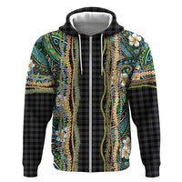 Hawaiian Art Flower Tribal with Lei Hoodie Palaka Pattern Black Color LT03 Zip Hoodie Black - Polynesian Pride