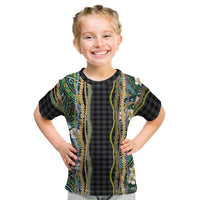 Hawaiian Art Flower Tribal with Lei Kid T Shirt Palaka Pattern Black Color LT03 Black - Polynesian Pride