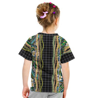 Hawaiian Art Flower Tribal with Lei Kid T Shirt Palaka Pattern Black Color LT03 - Polynesian Pride
