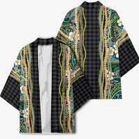 Hawaiian Art Flower Tribal with Lei Kimono Palaka Pattern Black Color LT03 - Polynesian Pride