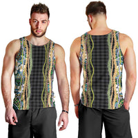 Hawaiian Art Flower Tribal with Lei Men Tank Top Palaka Pattern Black Color - Polynesian Pride