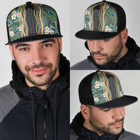Hawaiian Art Flower Tribal with Lei Mesh Trucker Cap Palaka Pattern Black Color - Polynesian Pride
