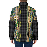 Hawaiian Art Flower Tribal with Lei Padded Jacket Palaka Pattern Black Color - Polynesian Pride