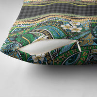 Hawaiian Art Flower Tribal with Lei Pillow Cover Palaka Pattern Black Color - Polynesian Pride