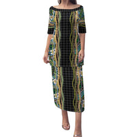 Hawaiian Art Flower Tribal with Lei Puletasi Palaka Pattern Black Color - Polynesian Pride