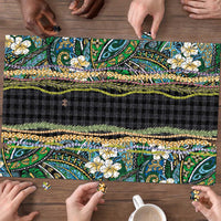 Hawaiian Art Flower Tribal with Lei Puzzle Palaka Pattern Black Color - Polynesian Pride