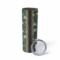 Hawaiian Art Flower Tribal with Lei Skinny Tumbler Palaka Pattern Black Color - Polynesian Pride