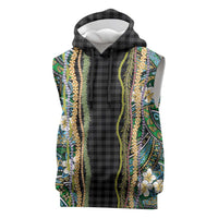 Hawaiian Art Flower Tribal with Lei Sleeveless Hoodie Palaka Pattern Black Color - Polynesian Pride