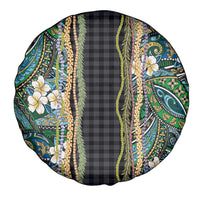 Hawaiian Art Flower Tribal with Lei Spare Tire Cover Palaka Pattern Black Color - Polynesian Pride