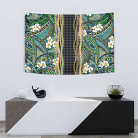 Hawaiian Art Flower Tribal with Lei Tapestry Palaka Pattern Black Color - Polynesian Pride
