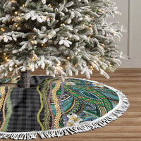 Hawaiian Art Flower Tribal with Lei Tree Skirt Palaka Pattern Black Color - Polynesian Pride
