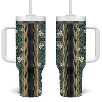 Hawaiian Art Flower Tribal with Lei Tumbler With Handle Palaka Pattern Black Color LT03 One Size: 40 oz Black - Polynesian Pride