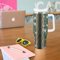 Hawaiian Art Flower Tribal with Lei Tumbler With Handle Palaka Pattern Black Color LT03 - Polynesian Pride