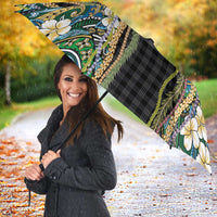Hawaiian Art Flower Tribal with Lei Umbrella Palaka Pattern Black Color - Polynesian Pride