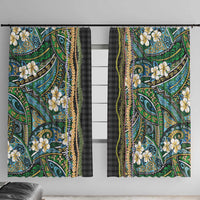 Hawaiian Art Flower Tribal with Lei Window Curtain Palaka Pattern Black Color - Polynesian Pride