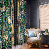 Hawaiian Art Flower Tribal with Lei Window Curtain Palaka Pattern Black Color - Polynesian Pride