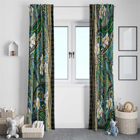 Hawaiian Art Flower Tribal with Lei Window Curtain Palaka Pattern Black Color - Polynesian Pride