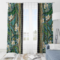 Hawaiian Art Flower Tribal with Lei Window Curtain Palaka Pattern Black Color - Polynesian Pride