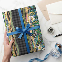 Hawaiian Art Flower Tribal with Lei Wrapping Paper Palaka Pattern Black Color - Polynesian Pride