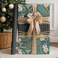 Hawaiian Art Flower Tribal with Lei Wrapping Paper Palaka Pattern Black Color - Polynesian Pride