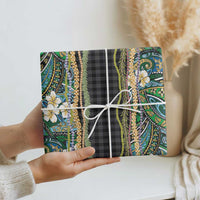 Hawaiian Art Flower Tribal with Lei Wrapping Paper Palaka Pattern Black Color - Polynesian Pride