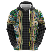 Hawaiian Art Flower Tribal with Lei Zip Hoodie Palaka Pattern Black Color - Polynesian Pride
