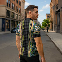 Hawaiian Art Flower Tribal with Lei Zipper Polo Shirt Palaka Pattern Black Color - Polynesian Pride