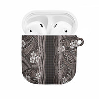 Hawaiian Art Flower Tribal with Lei AirPods Case Palaka Pattern Grayscale - Polynesian Pride
