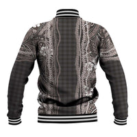 Hawaiian Art Flower Tribal with Lei Baseball Jacket Palaka Pattern Grayscale - Polynesian Pride