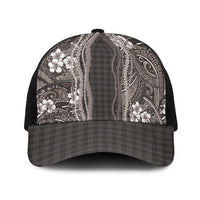 Hawaiian Art Flower Tribal with Lei Baseball Net Cap Palaka Pattern Grayscale - Polynesian Pride