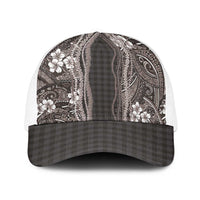 Hawaiian Art Flower Tribal with Lei Baseball Net Cap Palaka Pattern Grayscale - Polynesian Pride