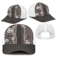 Hawaiian Art Flower Tribal with Lei Baseball Net Cap Palaka Pattern Grayscale - Polynesian Pride