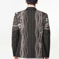 Hawaiian Art Flower Tribal with Lei Blazer Palaka Pattern Grayscale - Polynesian Pride