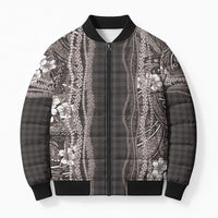 Hawaiian Art Flower Tribal with Lei Bomber Puffer Jacket Palaka Pattern Grayscale - Polynesian Pride