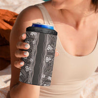 Hawaiian Art Flower Tribal with Lei 4 in 1 Can Cooler Tumbler Palaka Pattern Grayscale - Polynesian Pride