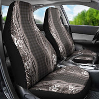 Hawaiian Art Flower Tribal with Lei Car Seat Cover Palaka Pattern Grayscale - Polynesian Pride