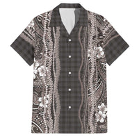 Hawaiian Art Flower Tribal with Lei Family Matching Long Sleeve Bodycon Dress and Hawaiian Shirt Palaka Pattern Grayscale - Polynesian Pride