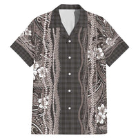 Hawaiian Art Flower Tribal with Lei Family Matching Mermaid Dress and Hawaiian Shirt Palaka Pattern Grayscale - Polynesian Pride