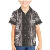 Hawaiian Art Flower Tribal with Lei Family Matching Mermaid Dress and Hawaiian Shirt Palaka Pattern Grayscale - Polynesian Pride