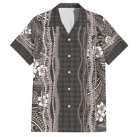 Hawaiian Art Flower Tribal with Lei Family Matching Puletasi and Hawaiian Shirt Palaka Pattern Grayscale - Polynesian Pride