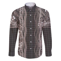 Hawaiian Art Flower Tribal with Lei Family Matching Puletasi and Hawaiian Shirt Palaka Pattern Grayscale - Polynesian Pride