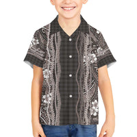 Hawaiian Art Flower Tribal with Lei Family Matching Puletasi and Hawaiian Shirt Palaka Pattern Grayscale - Polynesian Pride